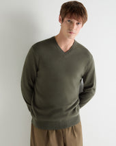 Men's Burlington V Neck Cashmere Jumper Olive Green