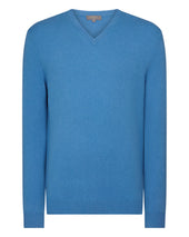 Men's Burlington V Neck Cashmere Jumper Sunshine Blue