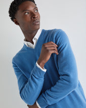 Men's Burlington V Neck Cashmere Jumper Sunshine Blue