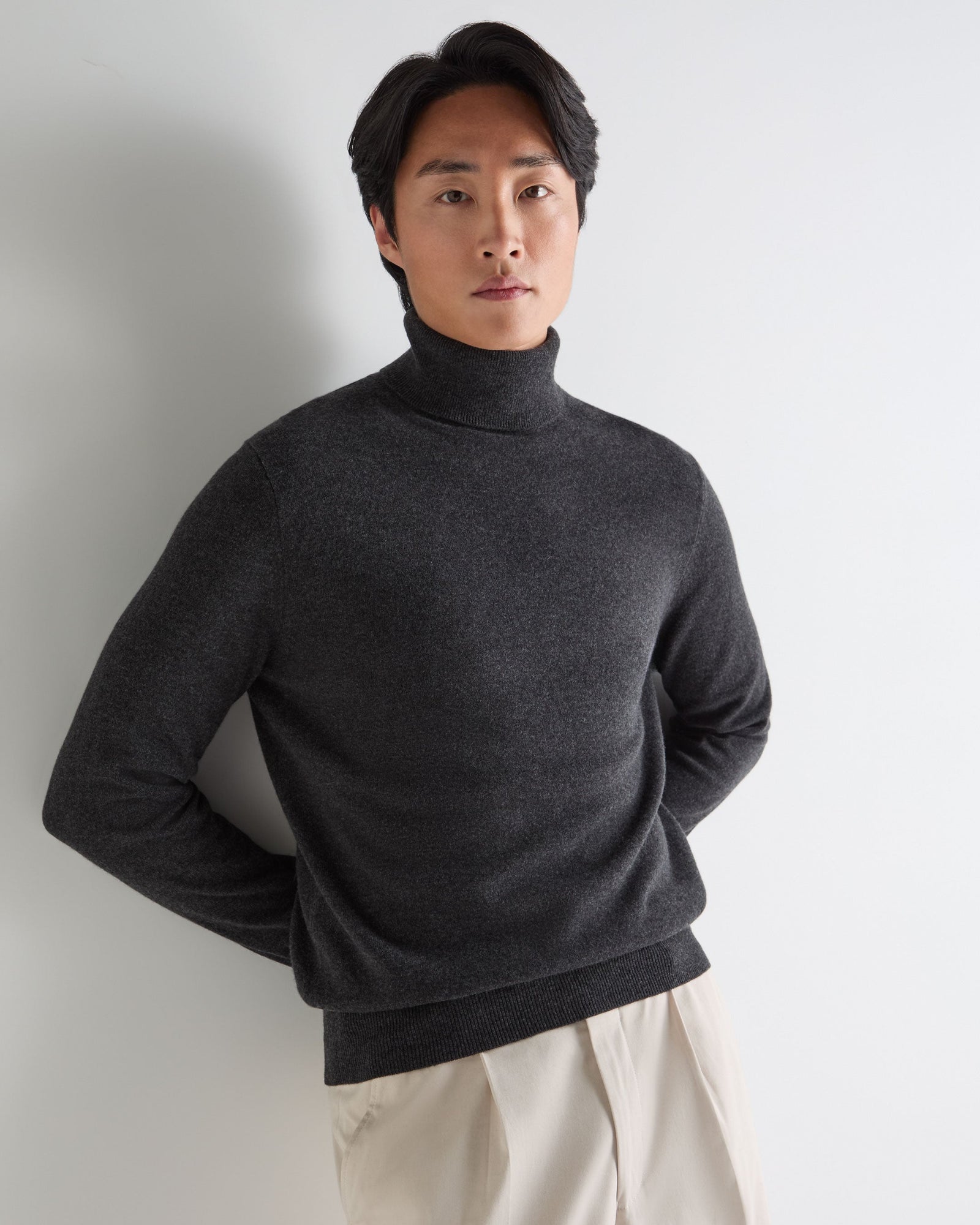 Men's Trafalgar Roll Neck Cashmere Jumper Deep Charcoal Grey