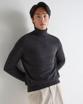 Men's Trafalgar Roll Neck Cashmere Jumper Deep Charcoal Grey