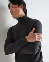 Men's Trafalgar Roll Neck Cashmere Jumper Deep Charcoal Grey