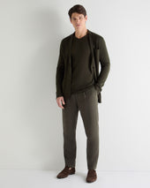 Men's Conduit Fine Gauge Cashmere V Neck Jumper Arabica Khaki Green