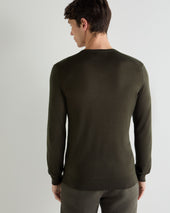 Men's Conduit Fine Gauge Cashmere V Neck Jumper Arabica Khaki Green