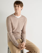 Men's Conduit Fine Gauge Cashmere V Neck Jumper Soft Taupe Brown