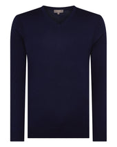 Men's Conduit Fine Gauge Cashmere V Neck Jumper Summer Navy Blue
