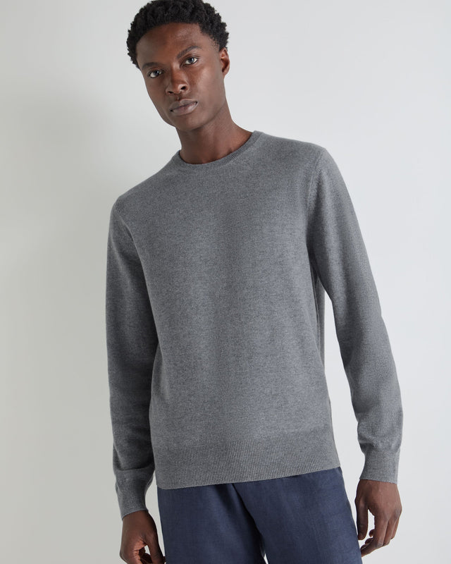 Men's Oxford Round Neck Cashmere Jumper Ash Grey