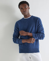 Men's Oxford Round Neck Cashmere Jumper Bright Denim Blue