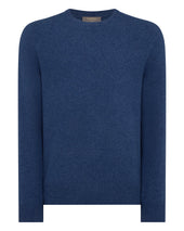 Men's Oxford Round Neck Cashmere Jumper Bright Denim Blue