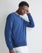 Men's Oxford Round Neck Cashmere Jumper Bright Denim Blue