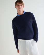 Men's Oxford Round Neck Cashmere Jumper Deep French Blue