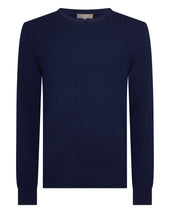 Men's Oxford Round Neck Cashmere Jumper Deep French Blue