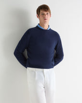 Men's Oxford Round Neck Cashmere Jumper Deep French Blue
