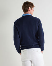 Men's Oxford Round Neck Cashmere Jumper Deep French Blue