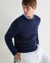 Men's Oxford Round Neck Cashmere Jumper Deep French Blue