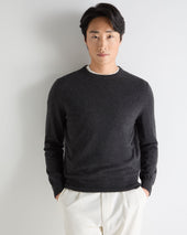 Men's Oxford Round Neck Cashmere Jumper Deep Charcoal Grey