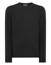 Men's Oxford Round Neck Cashmere Jumper Deep Charcoal Grey