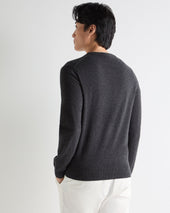 Men's Oxford Round Neck Cashmere Jumper Deep Charcoal Grey