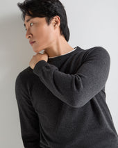 Men's Oxford Round Neck Cashmere Jumper Deep Charcoal Grey