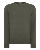 Men's Oxford Round Neck Cashmere Jumper Olive Green