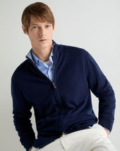 Men's Knightsbridge Full Zip Cashmere Jumper Deep French Blue