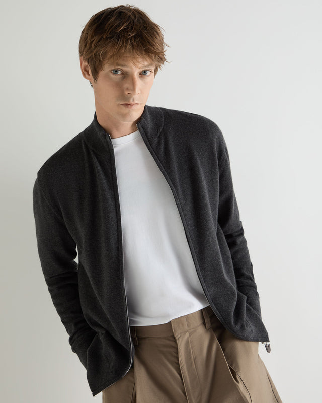 Men's Knightsbridge Full Zip Cashmere Jumper Deep Charcoal Grey