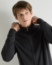 Men's Knightsbridge Full Zip Cashmere Jumper Deep Charcoal Grey