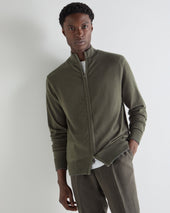 Men's Knightsbridge Full Zip Cashmere Jumper Olive Green
