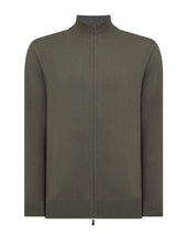 Men's Knightsbridge Full Zip Cashmere Jumper Olive Green