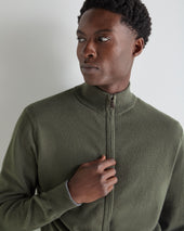 Men's Knightsbridge Full Zip Cashmere Jumper Olive Green