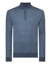 Men's Regent Birdseye Fine Gauge Cashmere Half Zip Jumper Denim Blue Birdseye