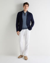 Men's Regent Birdseye Fine Gauge Cashmere Half Zip Jumper Denim Blue Birdseye