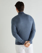 Men's Regent Birdseye Fine Gauge Cashmere Half Zip Jumper Denim Blue Birdseye