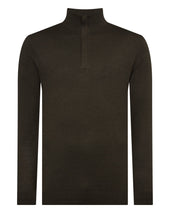 Men's Regent Fine Gauge Cashmere Half Zip Jumper Arabica Khaki Green