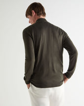 Men's Regent Fine Gauge Cashmere Half Zip Jumper Arabica Khaki Green