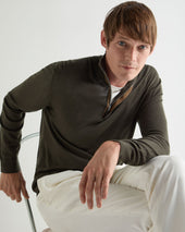 Men's Regent Fine Gauge Cashmere Half Zip Jumper Arabica Khaki Green