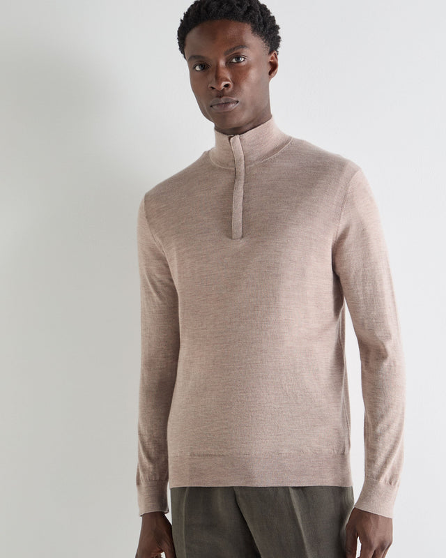 Men's Regent Fine Gauge Cashmere Half Zip Jumper Soft Taupe Brown