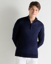 Men's Regent Fine Gauge Cashmere Half Zip Jumper Summer Navy Blue