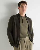 Men's Hyde Fine Gauge Cashmere Full Zip Jumper Arabica Khaki Green