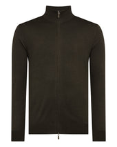 Men's Hyde Fine Gauge Cashmere Full Zip Jumper Arabica Khaki Green