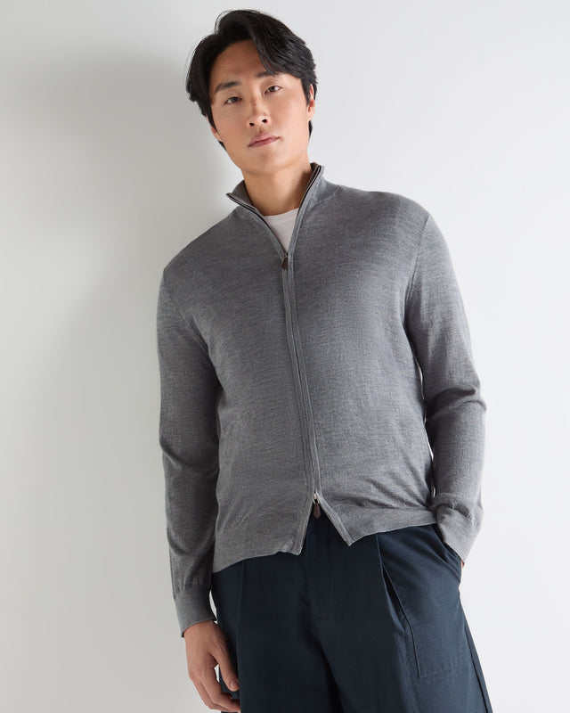 Men's Hyde Fine Gauge Cashmere Full Zip Jumper Graphite Grey