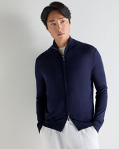Men's Hyde Fine Gauge Cashmere Full Zip Jumper Summer Navy Blue