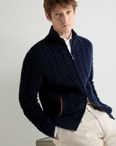 Men's Richmond Cable Cashmere Cardigan Deep French Blue