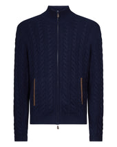 Men's Richmond Cable Cashmere Cardigan Deep French Blue