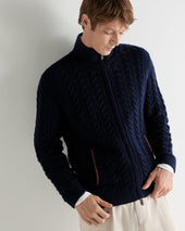 Men's Richmond Cable Cashmere Cardigan Deep French Blue