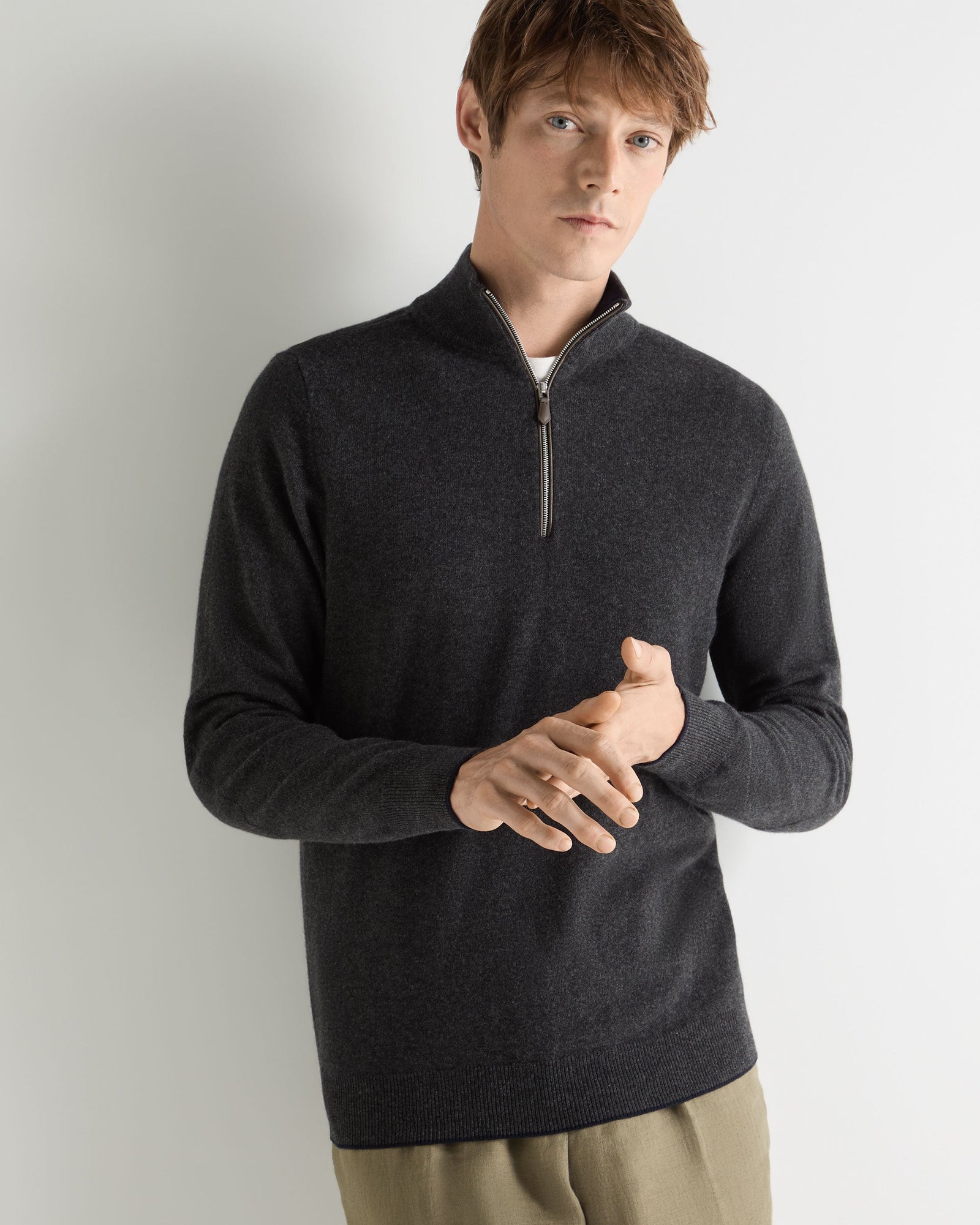 Men's Carnaby Half Zip Cashmere Jumper Deep Charcoal Grey