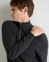 Men's Carnaby Half Zip Cashmere Jumper Deep Charcoal Grey