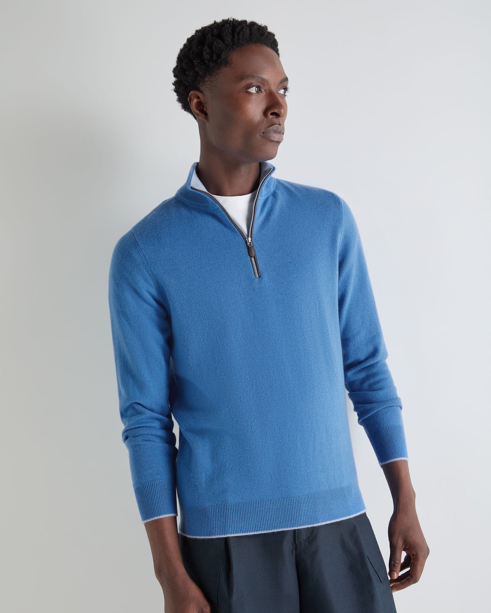 Men's Carnaby Half Zip Cashmere Jumper Sunshine Blue