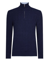 Men's Albemarle Cable Half Zip Cashmere Jumper Deep French Blue