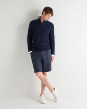 Men's Albemarle Cable Half Zip Cashmere Jumper Deep French Blue
